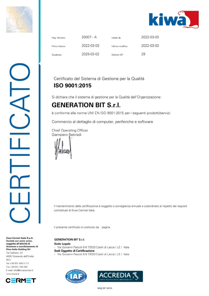 certificato iso 9001:2015