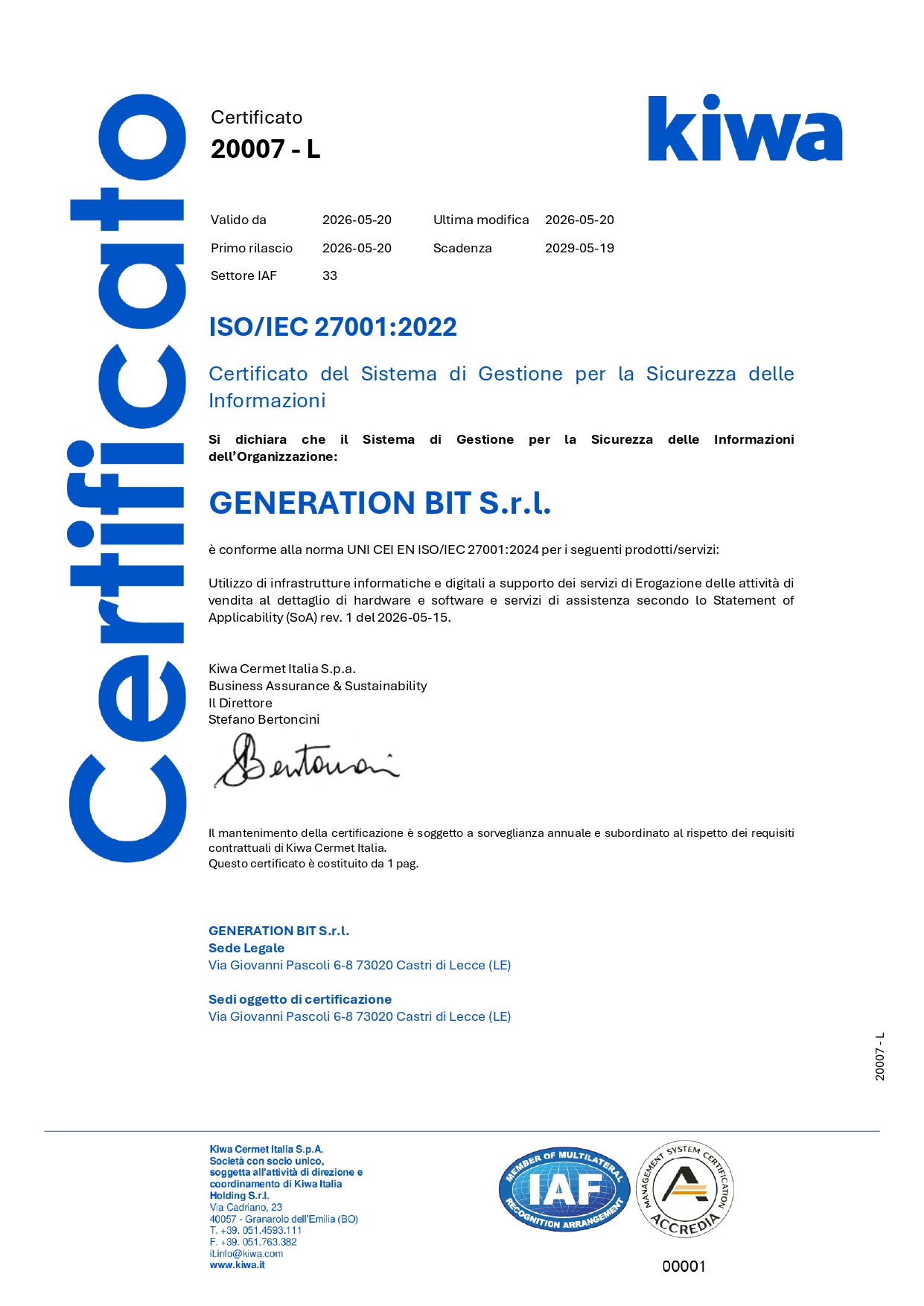 certificato IS 27001